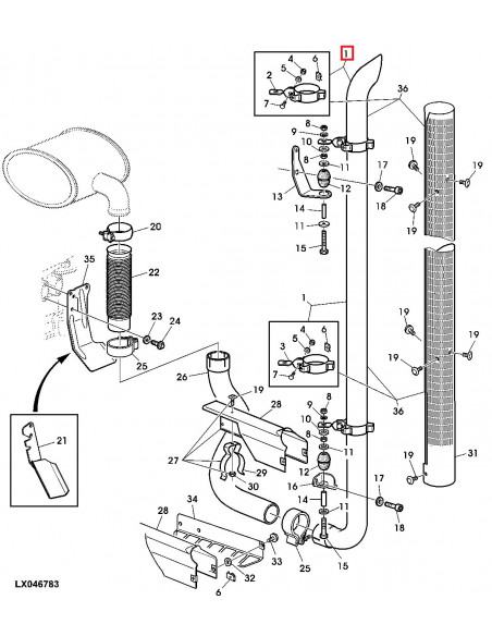 Tubo de Escape sin Cuello para Tractores John Deere serie 5020, 5M, 5R y 6020