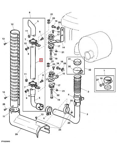 Tubo de Escape sin Cuello para Tractores John Deere 6510, 6610, 6810 y 6910, para sistema de escape Deluxe 