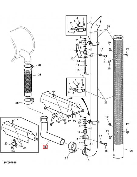 Codo del Tubo de Escape para Tractor John Deere 6520, 6620, 6820, 6920, 7220, 7320, 7420 y 7520