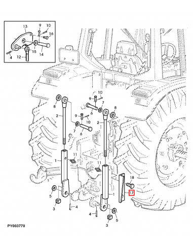 Tira del lado Derecho Tope para los Estabilizadores  Tractores John Deere Serie 6000 y 7000 de 6 cilindros