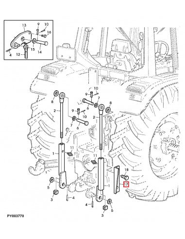 Tira del lado Izquierdo Tope para los Estabilizadores  Tractores John Deere Serie 6000 y 7000 de 6 cilindros