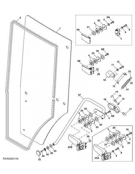 Bisagra de plástico puerta Inferior Derecha tractor  John Deere