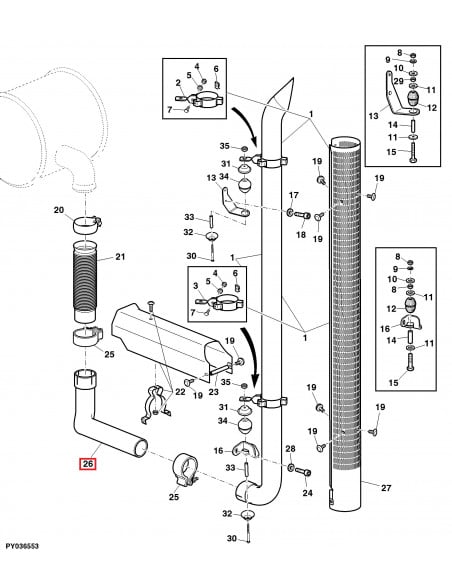Codo de Escape del Silencioso al Tubo para Tractores John Deere 6030 y 7030