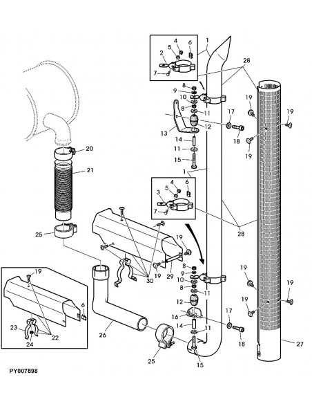 Tubo de Escape para Tractores John Deere con sistema Deluxe Serie 6020, 6030, 7020 y 7030