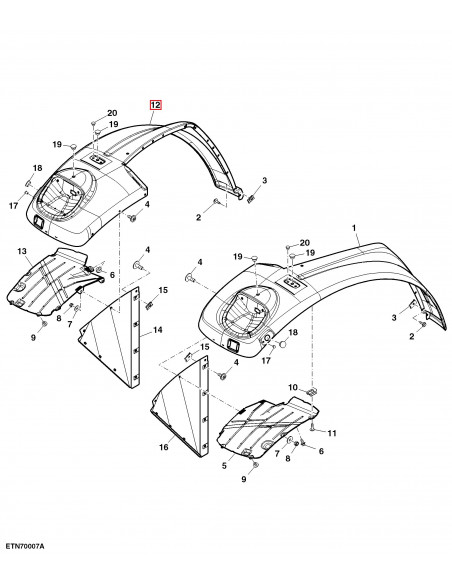 Guardabarros Original Izquierdo para Tractores John Deere de la serie  6020 y 6030