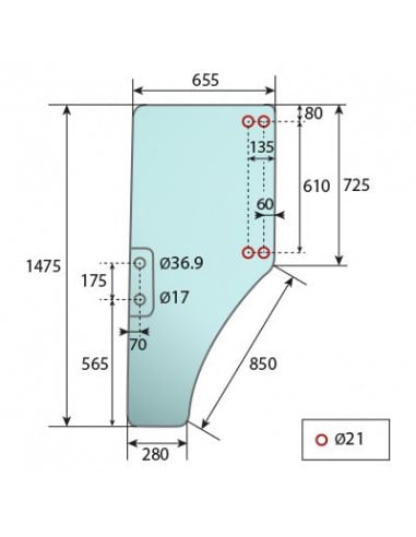 Cristal de puerta Izquierda Tractores John Deere ER047314