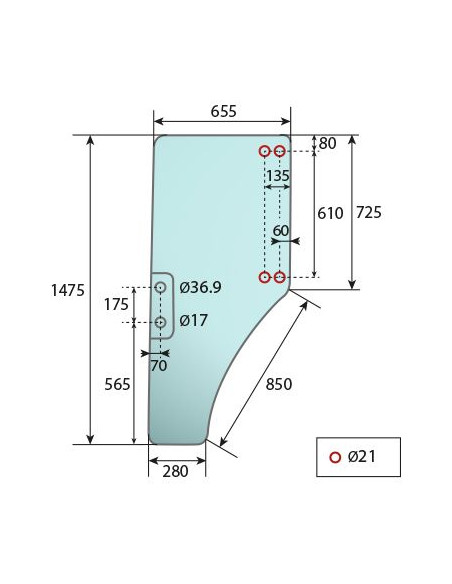 Cristal de puerta Izquierda Tractores John Deere ER047314